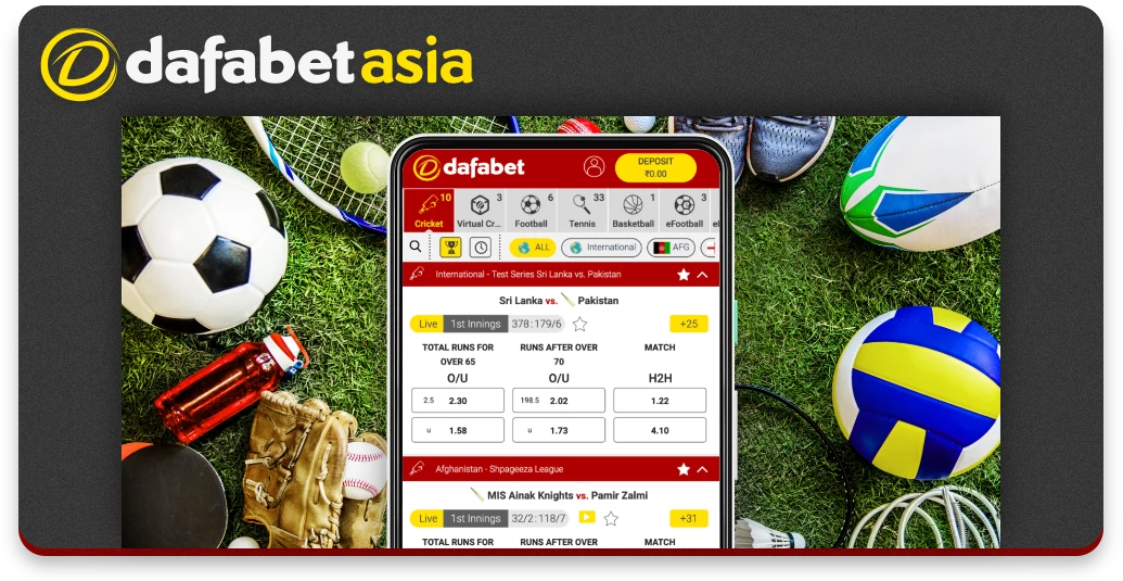 Sports betting tab in the Dafabet app