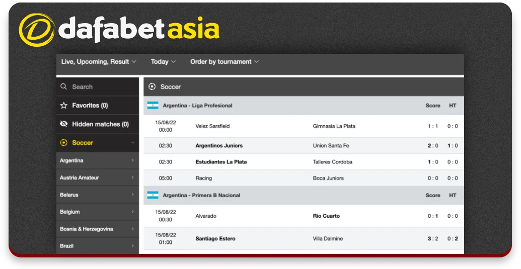 Dafabet Live scores give you the opportunity to get useful data and stats about various matches